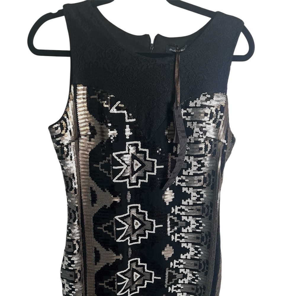 CJF Fashion Black and Gold Sequin Dress — Sleek Party Sheath Large Made in Italy